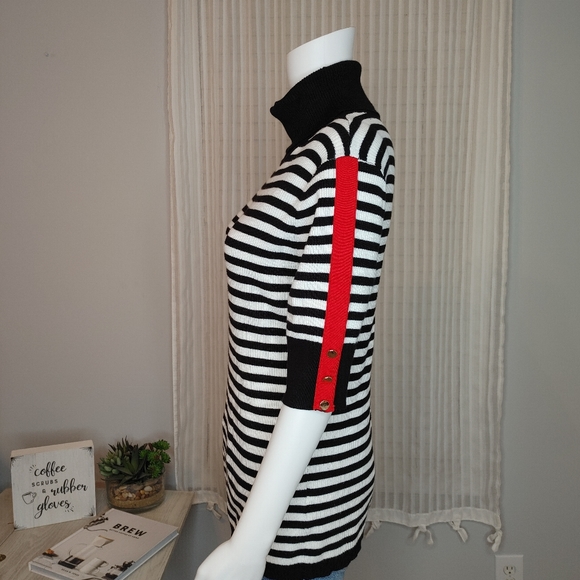 MARINA V PARIS STRIPED TURTLENECK SWEATER,BLACK/WHITE/RED T4 (Fits like M) - Picture 7 of 9